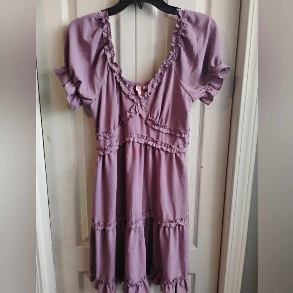 Purple Ruffled Women's Dress - Picture 2 of 12